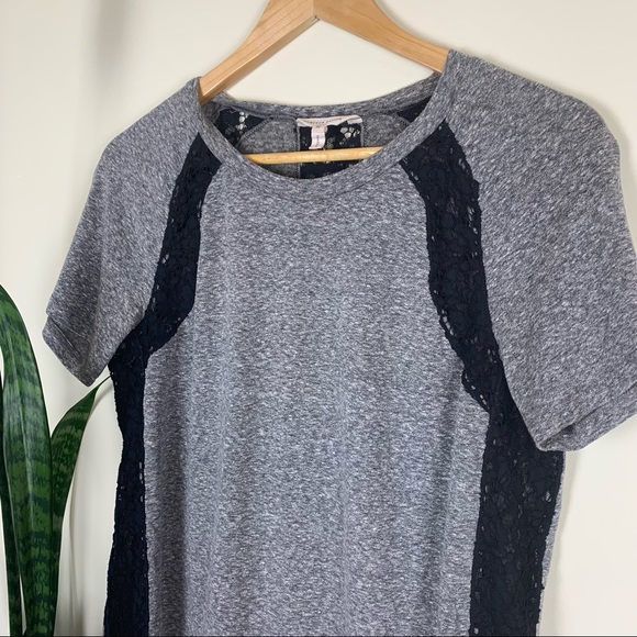 Rebecca Taylor Heathered Gray Tee with Black Lace Details - Picture 2 of 8